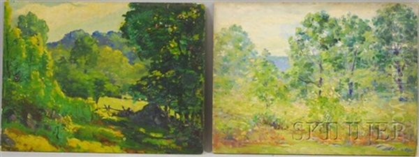 Wooded Landscapes (2 Works) Oil Painting by Paul E. Saling