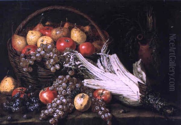 Nature Morte Au Panier De Pommes Et Poires, Celeri Et Raisins Oil Painting by Tommaso Salini