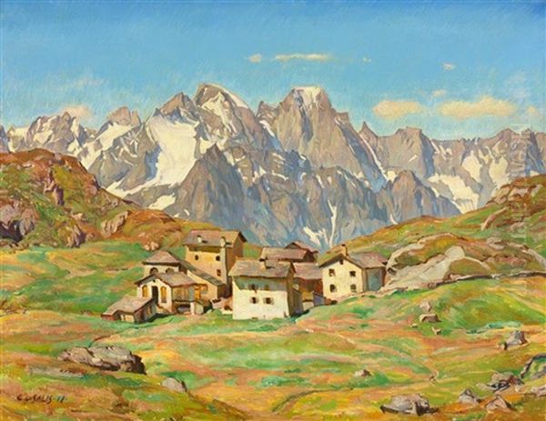 Blick Auf Die Alp Blaunca Mit Der Bondasca Gruppe Im Hintergrund Oil Painting by Carl Albert Von Salis-Soglio