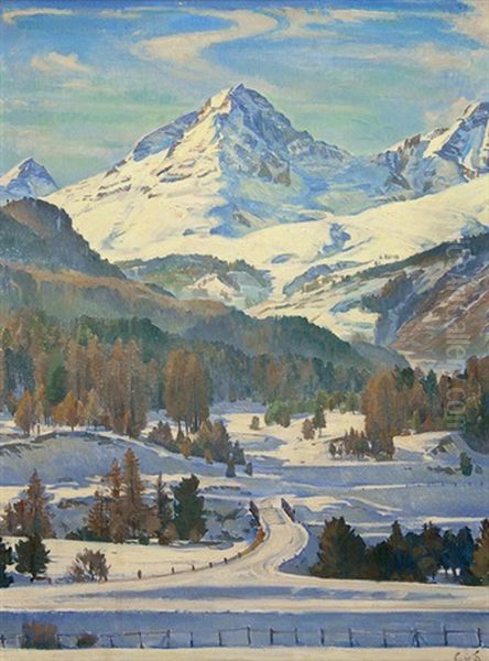 Piz Albana Von Punt Muragl, Engadin Oil Painting by Carl Albert Von Salis-Soglio