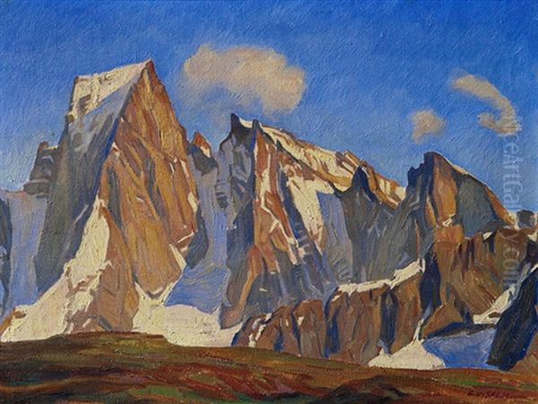 Bergeller Berglandschaft. Piz Badile Oil Painting by Carl Albert Von Salis-Soglio