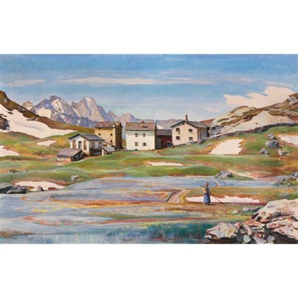 Fruhling Auf Der Alp Blaunca Oil Painting by Carl Albert Von Salis-Soglio