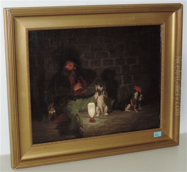 Der Strassenmusikant Und Seine Drei, Kunststuckchen Vorfuhrende, Hunde Oil Painting by Pierre De Salis-Soglio