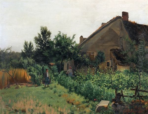 Garten Mit Bauernhaus Im Sommer Oil Painting by Pierre De Salis-Soglio