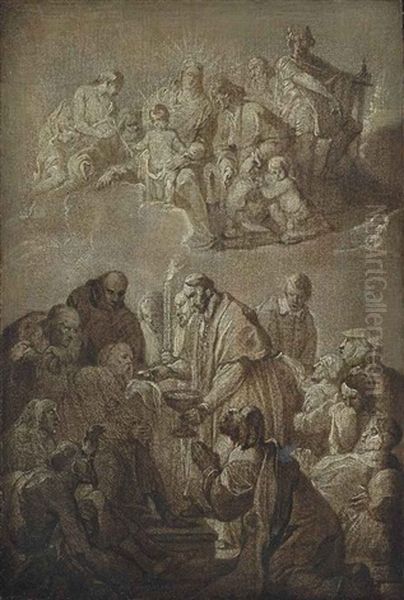 Saint Charles Borromee Donnant La Communion Aux Pestiferes Oil Painting by Anthonis Sallaert