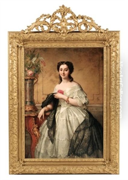 Portrait De Jeune Femme Au Chale De Dentelle Oil Painting by Adelaide Salles-Wagner