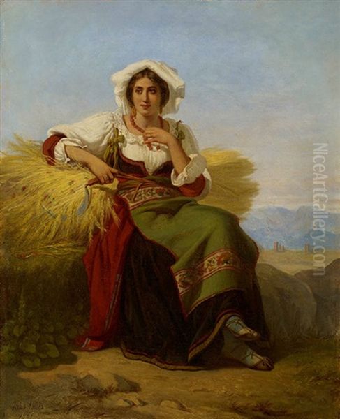 Junge Italienische Schnitterin Mit Korngarbe Und Sichel Oil Painting by Jules Salles-Wagner