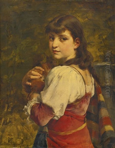 Young Woman With A Squirrel Oil Painting by Jules Salles-Wagner