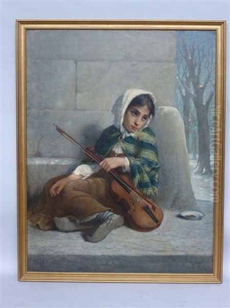 La Petite Mendiante Au Violon Oil Painting by Jules Salles-Wagner