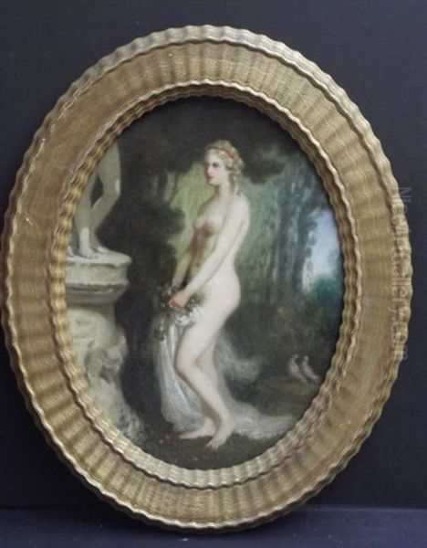 Female Nude In A Garden Oil Painting by Jules Salles-Wagner