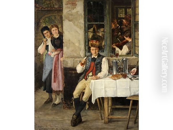 The Handsome Visitor Oil Painting by Jules Salles-Wagner