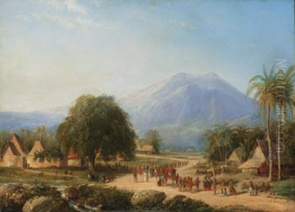 Huwelijks Optogt In De Vallei Van De Jalak (wedding Procession In The Valley Of The Jalak) Oil Painting by Abram Salm