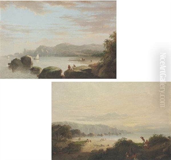 The Bay Of Srigonjo, Java (+ The Northcoast Of Java Near The Residence Japaro; Pair) Oil Painting by Abram Salm