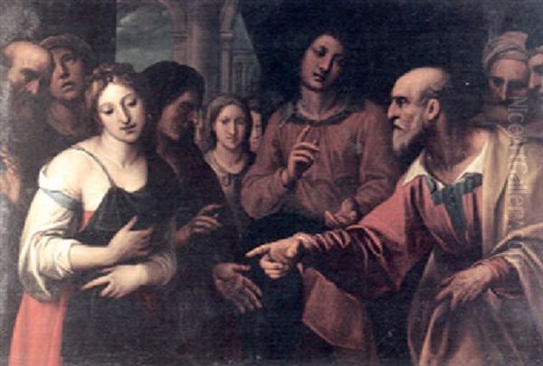 Christ And The Woman Taken In Adultery Oil Painting by Enea Salmeggia