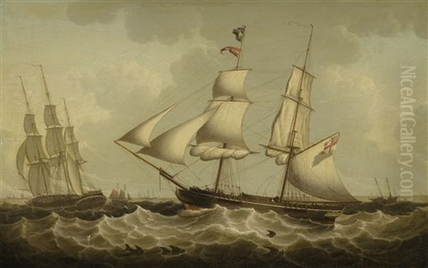 A British Brig And Frigate, Off The Mouth Of The Mersey Oil Painting by Robert Salmon