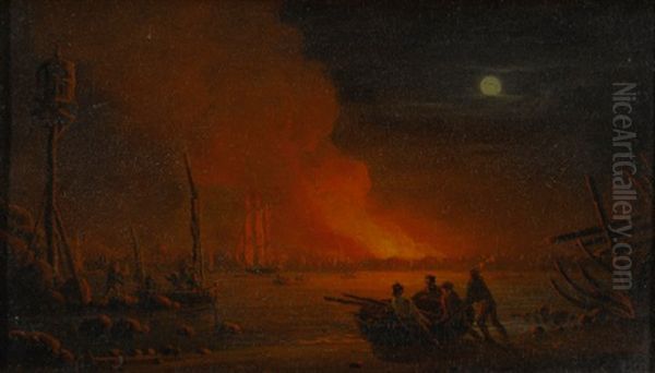 Burning Of Liverpool Oil Painting by Robert Salmon