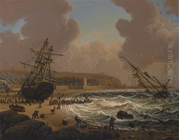 A Storm Off The Coast Oil Painting by Robert Salmon