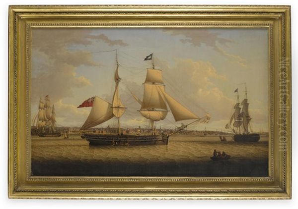 Two Views Of A 16-gun Sloop Off Liverpool Oil Painting by Robert Salmon