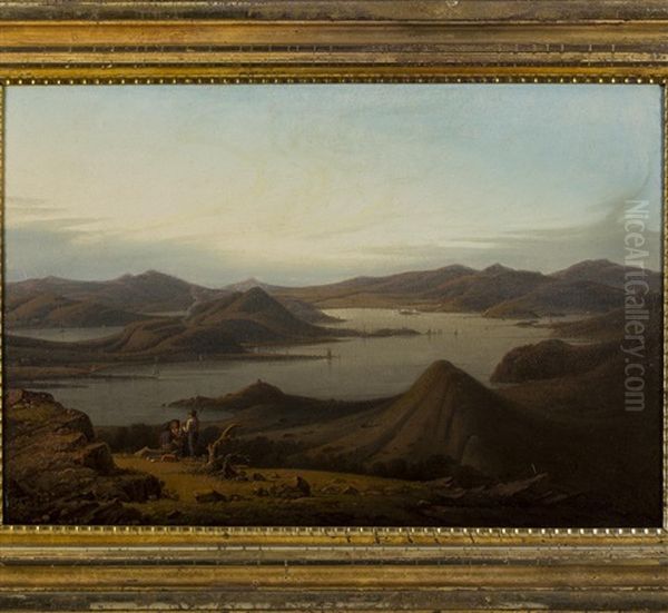 Hunters In A Landscape, Kyles Of Bute, Scotland Oil Painting by Robert Salmon