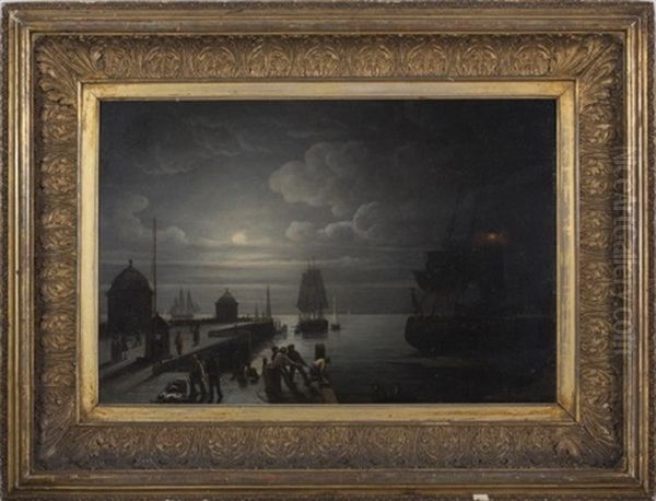 Moonlight Scene With Figures On The Quay At Ramsgate Oil Painting by Robert Salmon