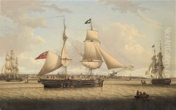 A 16-gun Brig, Probably A Privateer, In Two Positions On The Mersey, Heaving-to And Picking Up The Pilot Oil Painting by Robert Salmon