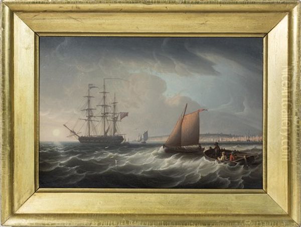 Ship At Anchor Off A Coast At Day's End Oil Painting by Robert Salmon