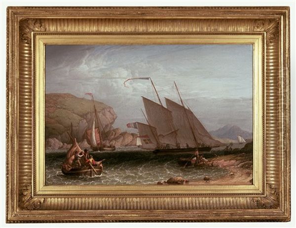 Lugger On A Wind Oil Painting by Robert Salmon