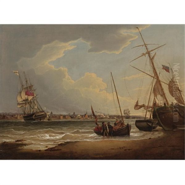 The Ship "liverpool" In The Mersey, Seen From The Wallasey Foreshore Oil Painting by Robert Salmon