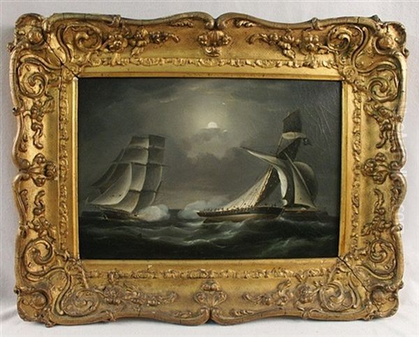 Pirates Attacking By Moonlight Oil Painting by Robert Salmon