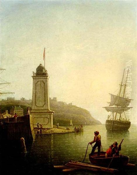 A Trading Brig Aground Off The North Shields Lighthouse, Tynemouth Oil Painting by Robert Salmon