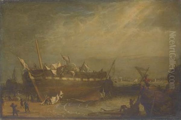 A Shipwreck At The Entrance To The River Tyne Oil Painting by Robert Salmon