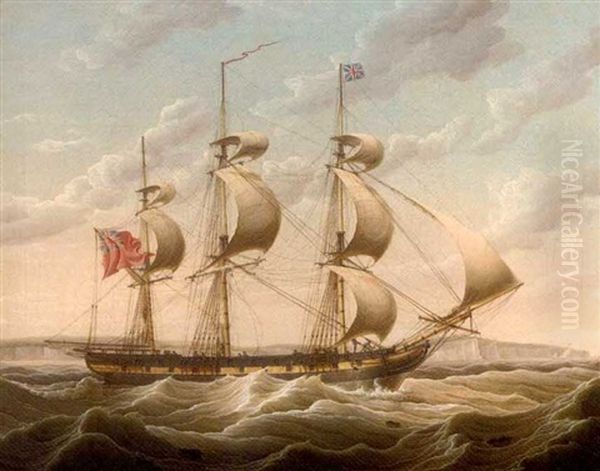 An Armed Merchantman Running Up The Channel, With Dover Off Her Port Bow Oil Painting by Robert Salmon