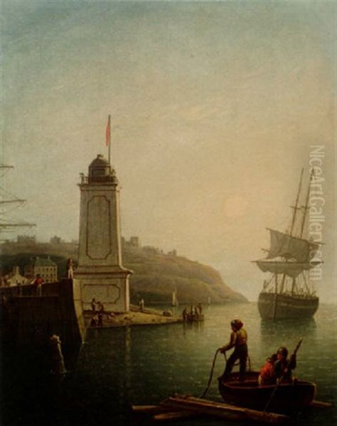 Shipping Off The Lighthouse, North Shields Oil Painting by Robert Salmon