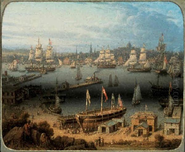 View Of Boston Harbor Oil Painting by Robert Salmon