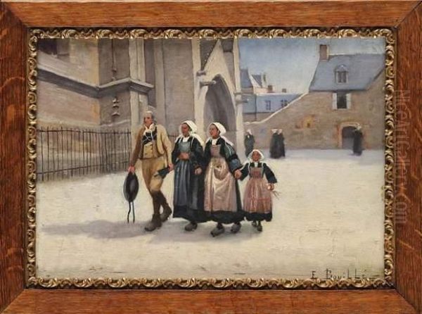 Famille Bretonne Allant A La Messe Oil Painting by Etienne Bouille