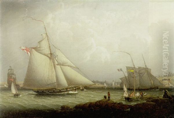 English Cutter And Lugger, Off North Shields Oil Painting by Robert Salmon