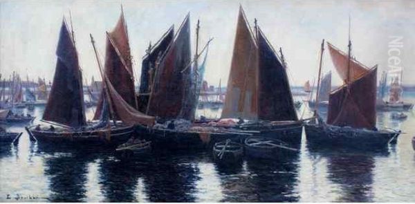 La Flottille Des Barques Sardinieres Dans Le Port De Camaret Oil Painting by Etienne Bouille