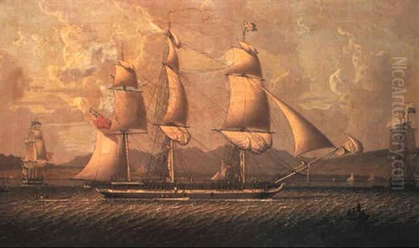 An 18 Gun Sloop Of War Coming To Anchor In The Clyde Oil Painting by Robert Salmon