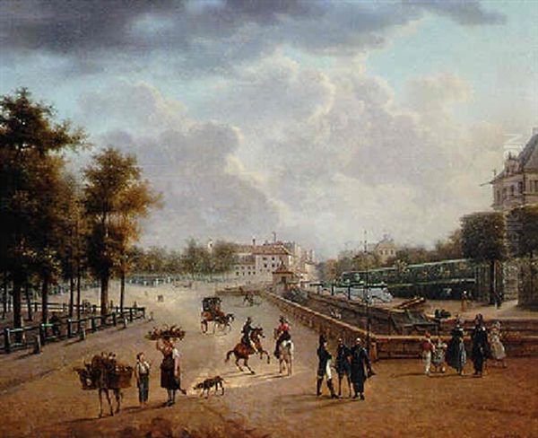 Scene De Rue Devant Les Invalides Oil Painting by Theodore Frederic de Salmon