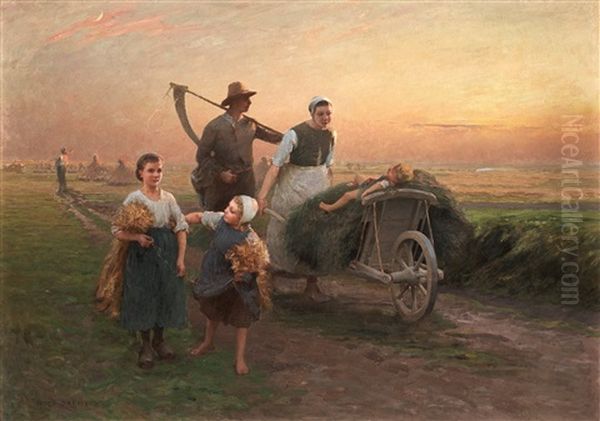 Returning Home From The Fields Oil Painting by Hugo Salmson