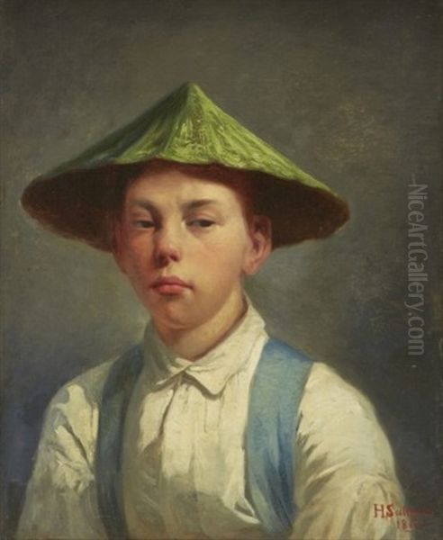 Gosse I Kinahatt Oil Painting by Hugo Salmson