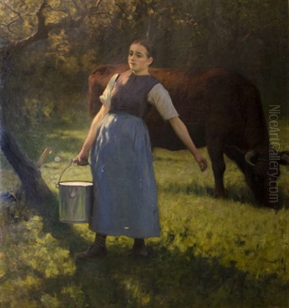 Flicka Med Ambar Oil Painting by Hugo Salmson