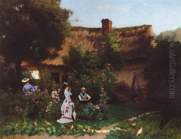 Tradgardsscen Oil Painting by Hugo Salmson