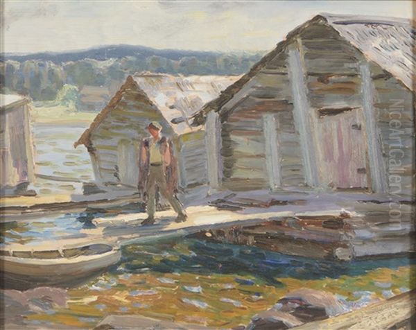 Fishing Oil Painting by Santeri Salokivi