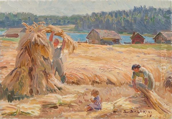 The Harvest Oil Painting by Santeri Salokivi