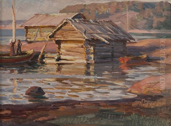 Evening Dusk At The Coast Oil Painting by Santeri Salokivi