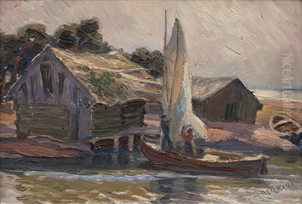 Fishermen At Suursaari Oil Painting by Santeri Salokivi