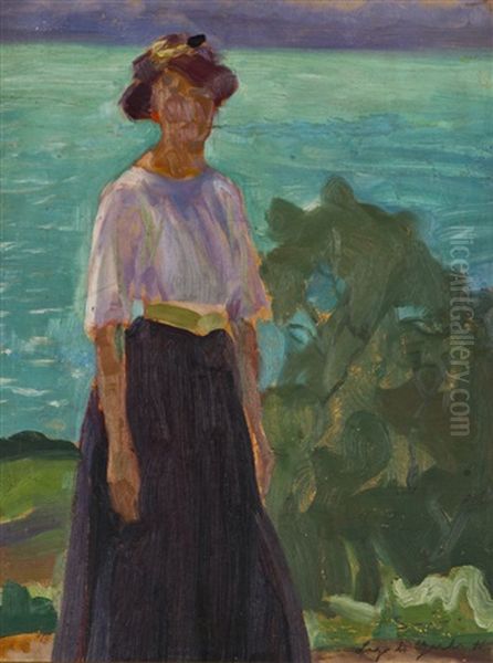 Portrait Of A Lady (lake Garda) Oil Painting by Santeri Salokivi