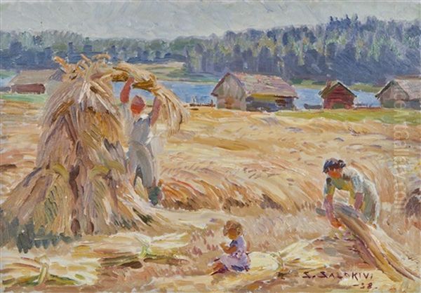 Harvest Oil Painting by Santeri Salokivi