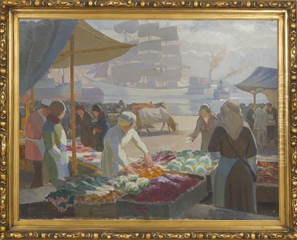 Market Square, Helsinki Oil Painting by Santeri Salokivi